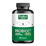 Probiotici Fermenti Lattici per Intestino - 180 Capsule, 25 Ceppi Batterici con Inulina, 60 Miliardi UFC - Resistenti ai Succhi Gastrici, Alta Dosaggio & Inclusi Lactobacillus e Bifidobatteri - Raibu