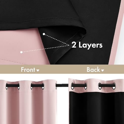Image of MIULEE Light Pink Blackout Curtains for Bedroom 40x84 Inch Long | 2 Thick Layers Thermal Insulated Window Curtains with Black Liner, Noise Reducing Grommet, Drapes for Living Room, 2 Panels