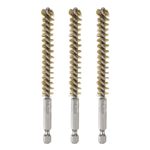 HARFINGTON 3pcs Brass Bore Brush 10mm Dia Cleaning Wire Brush with Handle 1/4 Inch Hex Shank for Tubes, Ports, Bearings