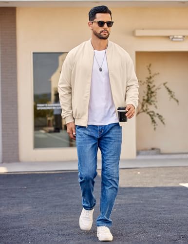 Image of COOFANDY Mens Light Cotton Bomber Jacket Flight Casual Softshell Varisty | Lightweight Zip Up Jackets,Soft Breathable Fabric,Perfect for Streetwear Daily Commute Travel,Fashion Windbreaker for Winter