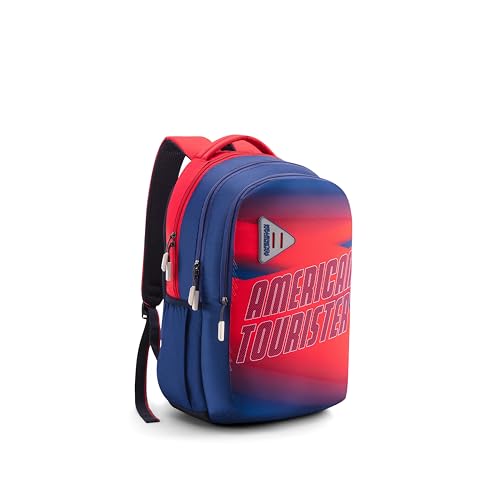 Image of American Tourister Nexa Style 03 | 32 L Backpack | 3 Compartments | School & College Bag for Men & Women | Blue /Red | 1 Yr Global Warranty