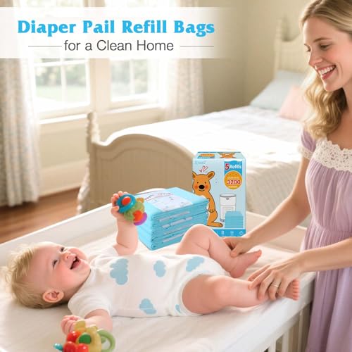 Image of 10 Pack Diaper Pail Refill Bags Compatible with Dekor Classic Diaper Pail, 40% Extra Length Refills Holds up to 6400 Diapers, Thickened Multi-layer Odor Control Diaper Bags (Baby Scent)
