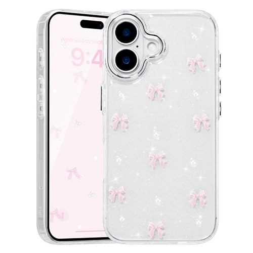 EYZUTAK Case for iPhone 17, Bling Glitter 3D Bowknot Phone Case Cute Sparkly Crystal Clear Bow Aesthetic Design Slim Soft Durable TPU Transparent Protective Cover for Women Girl - Pink Bow - Image 7