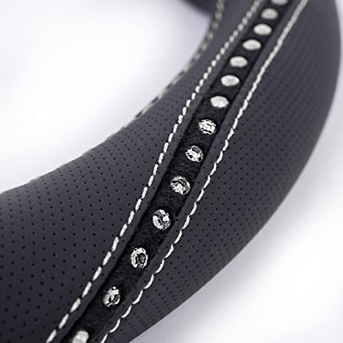 CAR PASS Bling Diamond Black Leather Steering Wheel Cover, Studded Crystal Rhinestones Universal Fit 14" 1/2-15" Glitter for Women Sparkle Girl Fit Suvs,Vans,Sedans,Car,Trucks, Silver Diamond by CAR PASS - Image 7
