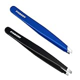 FIXBODY Stainless Steel Eyebrows Plucking Tweezers, Precision Flat and Slant Eyebrows Tweezer Set for Ingrown Hair, Black and Blue