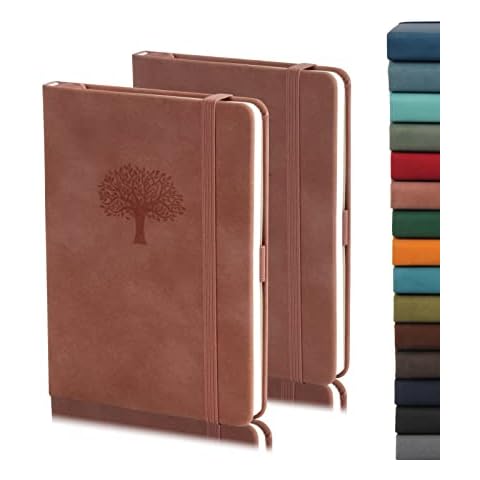 WERTIOO Small Hardcover Journal Notebook 2 Pack, A6 Ruled Leather Pocket Notebook 5.7 x 4.3 inch 140 Pages Notebook with Pen Holder 100 gsm Thick Paper Journals for Women Men Cover