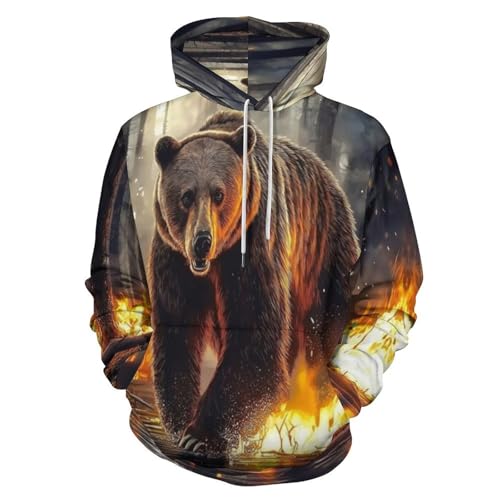 Pull à col rond animal féroce 3D pour exprimer votre liberté en look streetwear marron