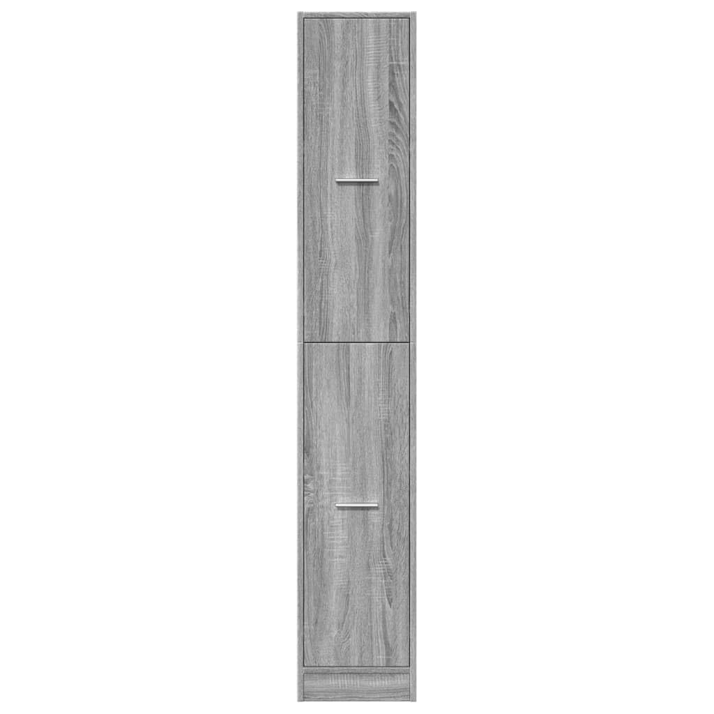 Apothekerschrank Grau Sonoma Holzwerkstoff 30x41x174,5 cm mit 4 Schubladen und viel Stauraum für Büro Wohnzimmer Küche vielseitiger Mehrzweckschrank mit Griff und Metallschienen