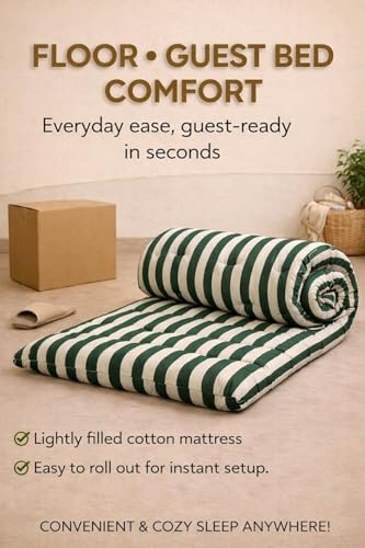 Image of Adim's Handmade Traditional Quilt Gadda Mattress, Green Lining, 7x6 ft,Pure Cotton Fabric, Cotton Filled, Firm, Reversible Design, for Floor Sleeping and Bed Use
