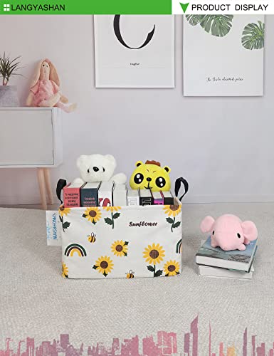 Langyashan Rectangular Storage Bin Collapse Canvas Fabric Cartoon Storage Basket With Handles For Organizing Home Kitchen Boys And Girls Toys Office Closet Shelf Baskets(Rec Sunflower) #TOP3