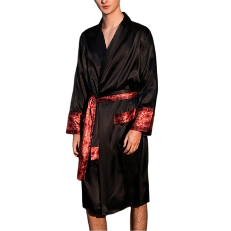 Bata de baño de satén para hombre ropa de dormir tipo kimono manga larga