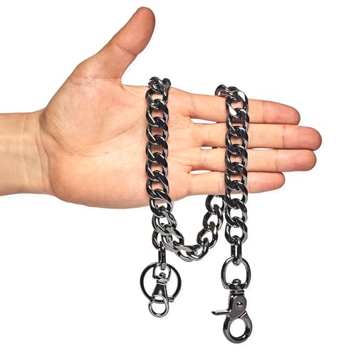 newtro Cadena tipo cartera resistente para hombres, mujeres, niños y niñas, pantalones de motociclista, jeans, punk, gótico, llavero, negro, dorado, plateado, TH05, negro, 17 pulgadas
