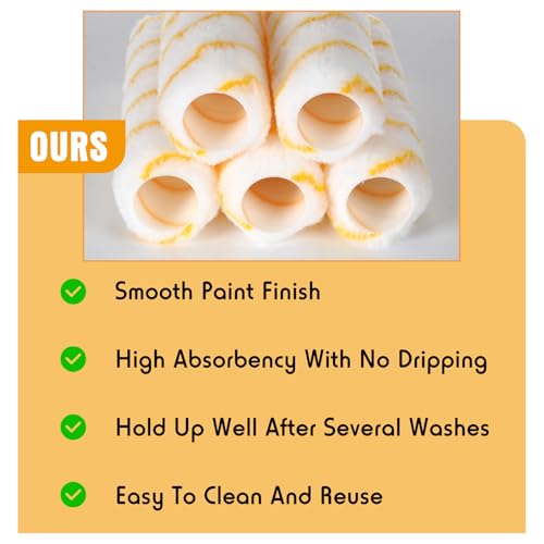 Jerify 36 Pcs 1/2 x 9\" Paint Roller Covers Microfiber Roller Paint Brush Naps for Wall House Supplies Kit(White, Yellow)