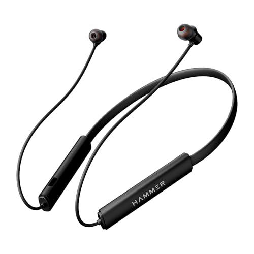 Image of HAMMER Splendor 2 Wireless Neckband Bluetooth v6.0 with 50H Playtime, ENC, 10mm Drivers, Type-C Fast Charging, 55ms Low Latency, Lightweight Earphones (Black)