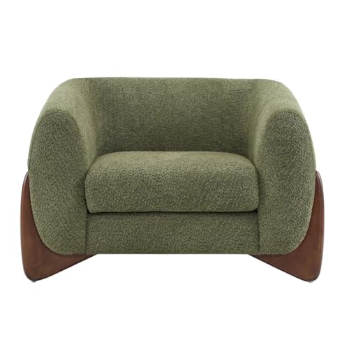 Image of Upholstered 3 Seater Sofa Three Seater Sofa with Wooden Legs for Living Room Hotels & Offices (One Seater Boucle Green)