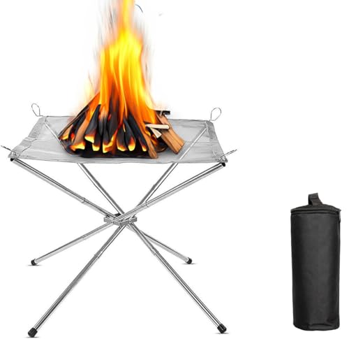 Tragbare Feuerstelle für Outdoor-Camping, 42 cm, Faltbare Edelstahl-Mesh-Feuerstelle mit Tragetasche, Kamin, Grill-Feuerschale für Terrasse, Hinterhof, Garten, Picknicks, Lagerfeuer
