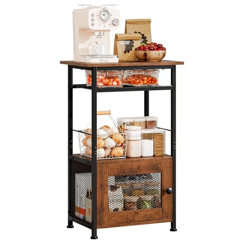 Forthcan Coffee Bar Station, 3-Tier Small Coffee Stand Station with Storage, Coffee Bar Cabinet, Rustic Wood Coffee Bar Station Coffee Table for Living Room, Entryway, Kitchen and Small Space