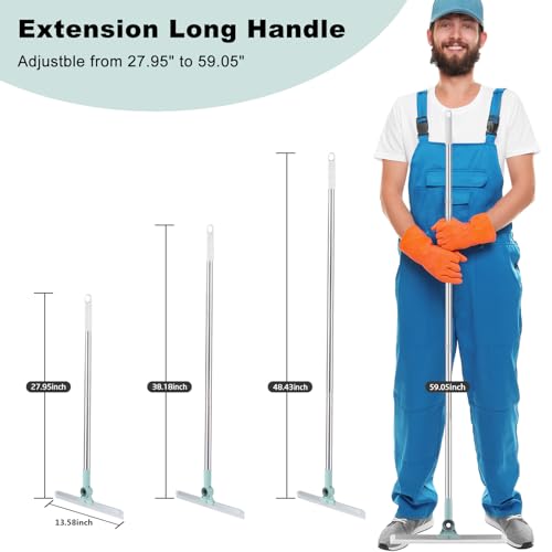 Image of Floor Squeegee for Concrete Floor - Double Layer Water Squeegee Magic Scrub Broom with 59'' Long Handle for Cleaning Shower Tiles, Glass Window, Swimming Pools, Garages, Pet Hair
