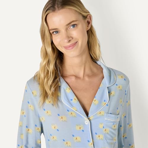 Image of Amazon Essentials x Sofia Grainge Women's Stretch Modal Long-Sleeve Button-Front Top and Full-Length Bottom Pajama Set