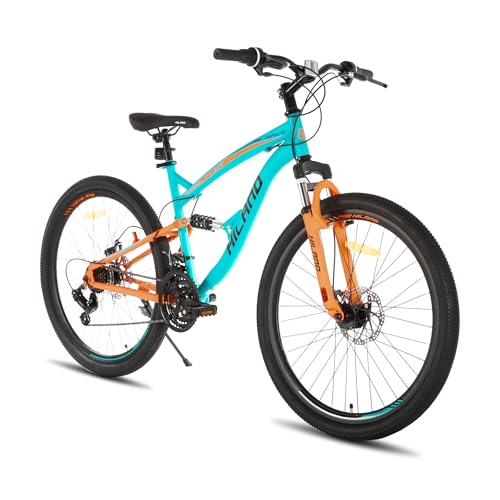 Hiland 26 Zoll Vollfederung Doppelfederung Fully Mountainbike 21 Gang MTB Fahrrad für Jungen und mädchen Fully Fahrrad für Damen Herren Jungendliche Orange/Blau