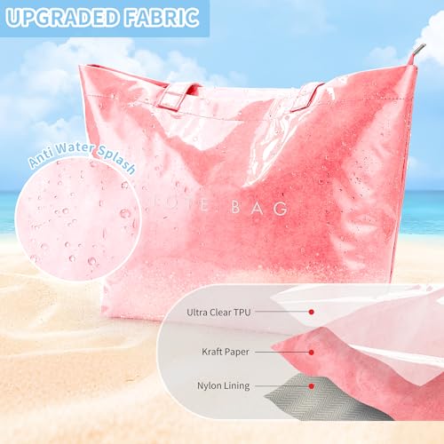 Image of KALIDI PVC Zipper Tote Bag, Jelly Kraft Paper Beach Bag Large Hobo Carry All Travel Shopping Handbag Plastic Shoulder Bag