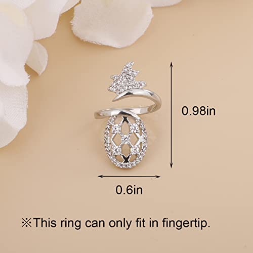 Pineapple CZ Crystal Beads Silver Open Ring for Fingertip Nail Manicure Cap Cute Jewelry for Women Girls4