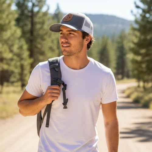 Image of LINDO Trucker Hat [ GO Outdoors Design ] for Men and Women: Mid Profile Cap with Breathable Mesh Back and Adjustable Snap