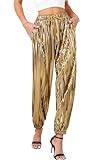 heipeiwa Women's Metallic Pleated Sequin Shiny Joggers Pants Party Club Wear Sweatpant Trouser
