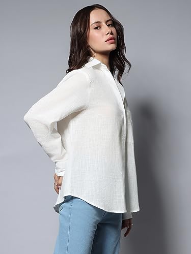 Image of High Star Women's Classic Oversized Spread Collar Long Sleeves Cotton Casual Shirt