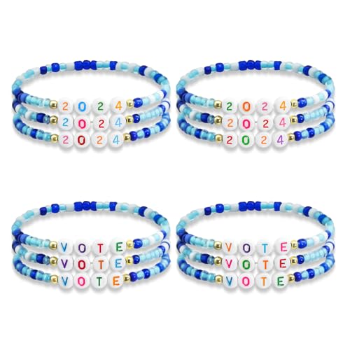 Ronglry Ensemble de bracelets d'amitié en perles pour femmes et hommes, bijoux de campagne pour événements et fêtes 2024, adjustable, Perlé, Pas de gemme