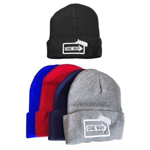 Jesus One Way Christian Beanies Digitally Embroidered - Black Color Only- Free USA Shipping - (WCA-CB4)