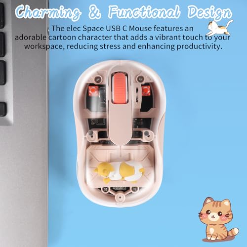 Image of Cute Wireless USB C Mouse - Bluetooth Triple Mode Rechargeable Cartoon Mouse for Laptops, iPads & MacBook Air /Pro - Silent Operation, Portable Design, Unique Magnetic Character (Milk tea color)