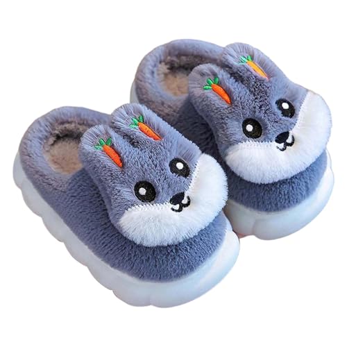Pantuflas de invierno cálidas de felpa para niños, de dibujos animados, suela gruesa, antideslizantes, para interiores de 2 a 12 años, 01 Gris, 36 EU