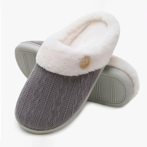 Women 2025 Memory Foam Slipper Lightweight Keep Warm Fuzzy Slide Button Embellished Casual Sandal Fleece Lined Shoe2
