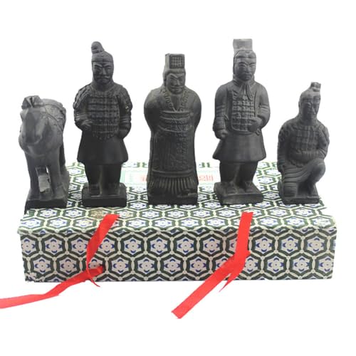 Thinkthings BND0067 Terracotta Army Qin Dynasty Warriors Figurines, 5 Pieces Set Handcrafted Pottery Clay Statues thumb #1