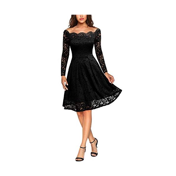 MISSMAY-Womens-Vintage-Floral-Lace-Long-Sleeve-Boat-Neck-Cocktail-Party-Swing-Dress MISSMAY Women's Vintage Floral Lace Long Sleeve Boat Neck Cocktail Party Swing Dress (Large, Black)