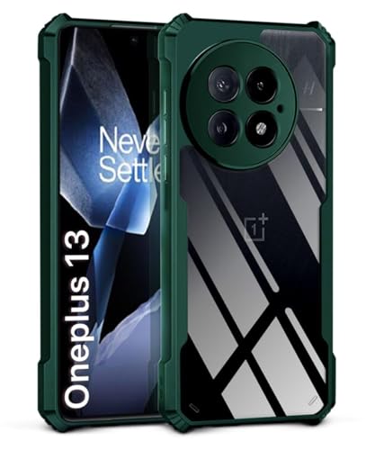 Image of WOW IMAGINE Shock Proof Clear Protective Back Case for 1+ OnePlus 13 - AirEDGE Technology | 360 Degree Camera Protection | Transparent Hybrid Back Case Mobile Cover - Green