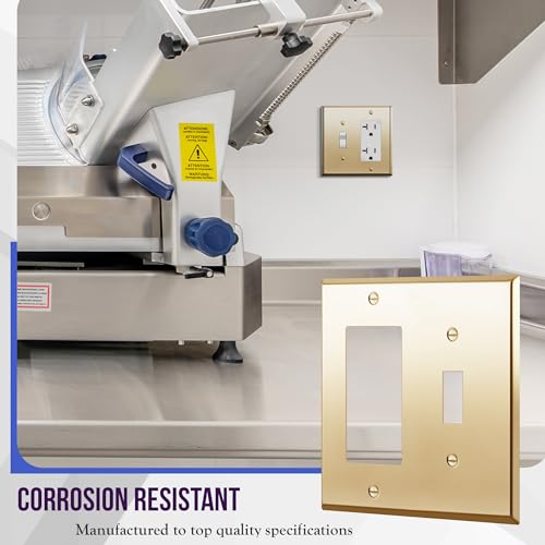 Image of ENERLITES Combination Toggle and Decorator Switch Metal Wall Plate, Stainless Steel 201, Corrosion Resistant, Size 2-Gang 4.50 inch x 4.57 inch, 771131-PB, Polished Brass, Gold