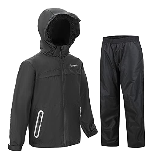 Swisswell Kids Rain Gear Boys Waterproof Breathable Rain Suit Girls Raincoat With Hood Black Size 10 #TOP11