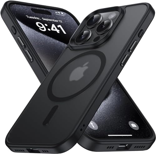 Image of mobistyle Back Cover for iPhone 15 Pro Compatible with MagSafe | Translucent Matte | Elegant Slim Hard Case with TPU Edges (Black)