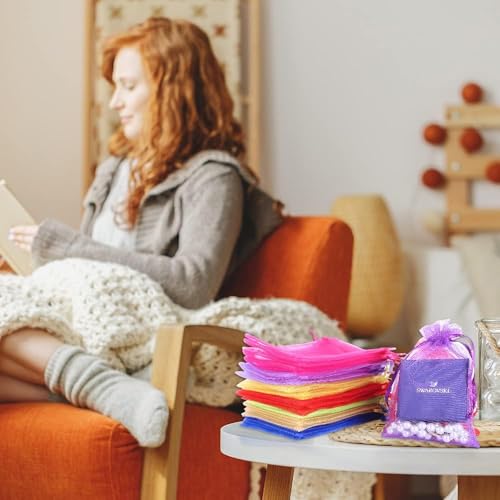 Image of LYSXP Organza Bags 3.5x4.7 Inch 100pcs Random 10 Colors Mesh Organza Gift Bags with Drawstring, Jewelry Favor Pouches Wedding Party Christmas Candy