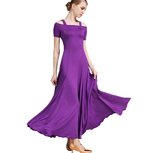 National Standard Dance Tanzkleider Damen Standard Modernes Tanzkleid Wettbewerb Kleider Adult Walzer Ballsaal Tanz Kleid Großer Swing Rock,Lila,XL