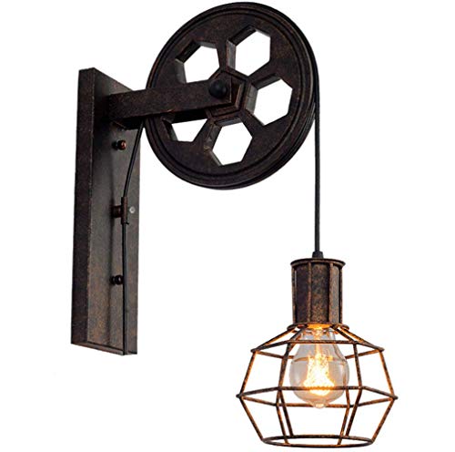 1 Light Wall Sconce Industrial Retro Iron Wall Lamp Creative Personality Lift Pulley Wall Lamp Lights Fixture for Home Restaurant Bar Dining Room Kitchen,Rust Finished(Bulb Not Included)