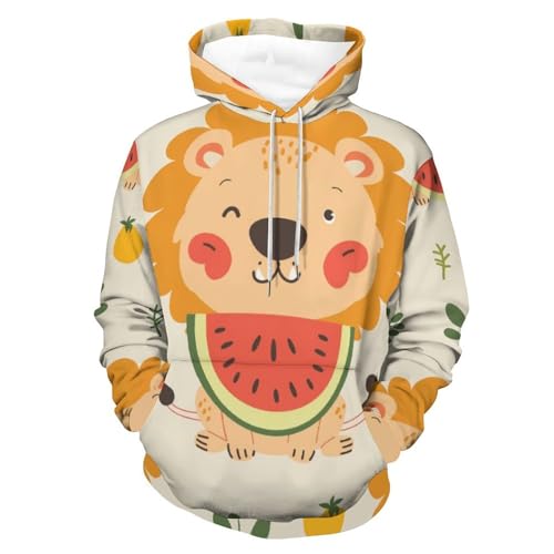 Sweat à capuche pastèque lion pour homme et femme, hoodie manches longues imprimé en taille S