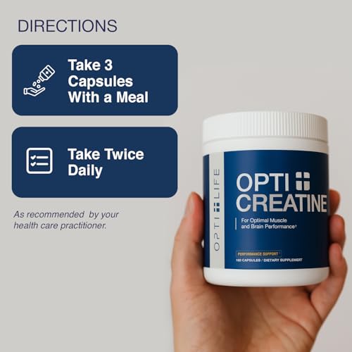 Image of Opti + Creatine Monohydrate Capsules | Doctor Formulated | Support Muscle Recovery, Strength & Performance* | Daily Creatine Supplement | Made in USA | 180 Capsules /60 Servings