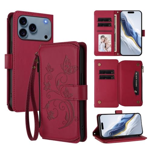 Coque portefeuille iPhone 16 Pro Max en cuir au design papillon élégant