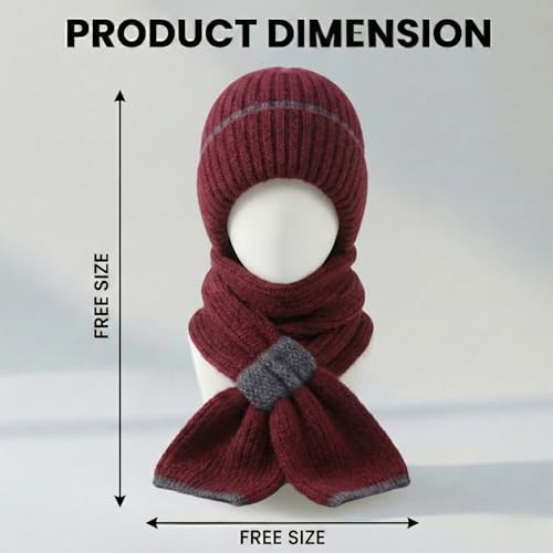 Image of Kraptick Women's Winter Cap and Scarf Set - Thick Fleece Lined Knitted Beanie Hat and Neck Warmer Muffler for Ladies, Stretchable & Soft Woolen Snow Proof for Extreme Cold -5
