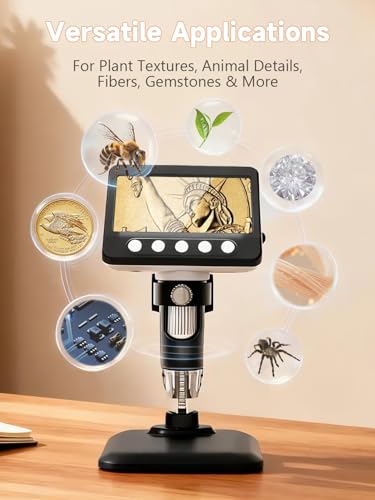 Image of Coin Microscope, 4.3 inch LCD USB Digital 1000X 1080P Coin Magnifier | 8 Adjustable LED Lights, PC View Compatible with Windows /MacBook for Adults Kids