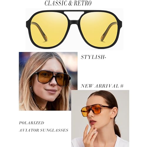 Image of Onrtry Retro Polarized Aviator Sunglasses for Women Men Classic 70s Vintage Trendy Square Sun Glasses Shades