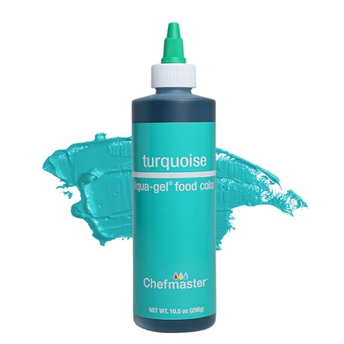 Chefmaster Turquoise Liqua-Gel® Food Coloring | Vibrant Color | Professional-Grade Dye for Icing, Frosting, Fondant | Baking &amp; Decorating | Fade-Resistant | Easy-to-Use | Made in USA | 10.5 oz